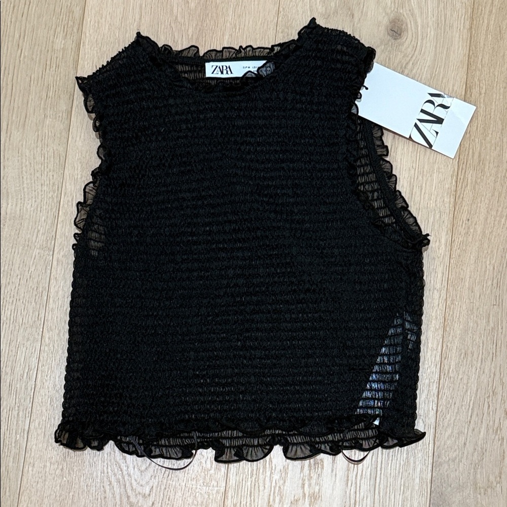 Zara Textured Black Ruffle Top